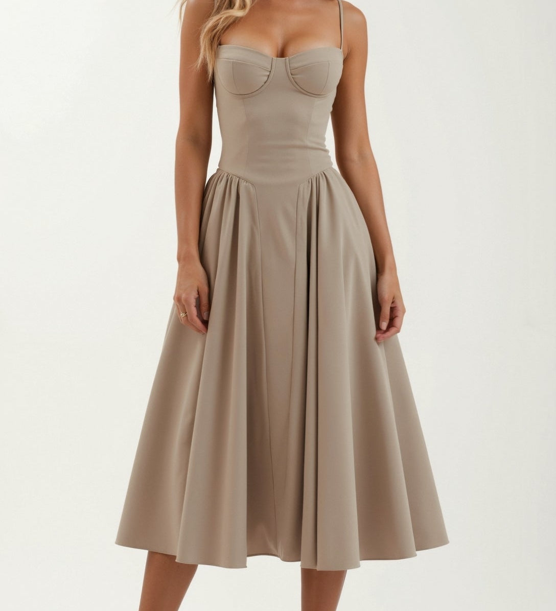 Odete - Vestido midi corpete estruturado