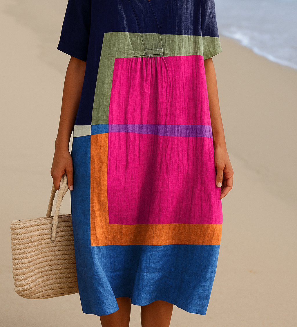 Isadora - Vestido de Blocos Coloridos Vibrantes