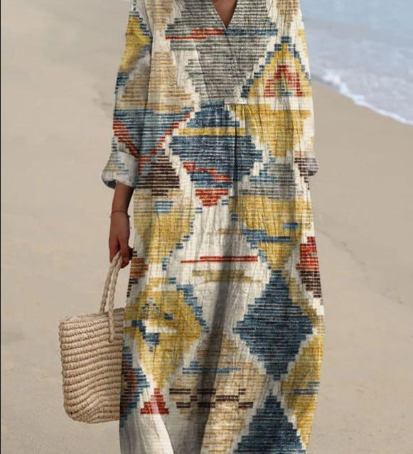 Cátia - Vestido Inspirado no Boémio com Impressões Étnicas