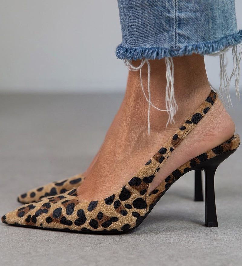 Liorina - Escarpins cáqui com estampado de leopardo e biqueira pontiaguda